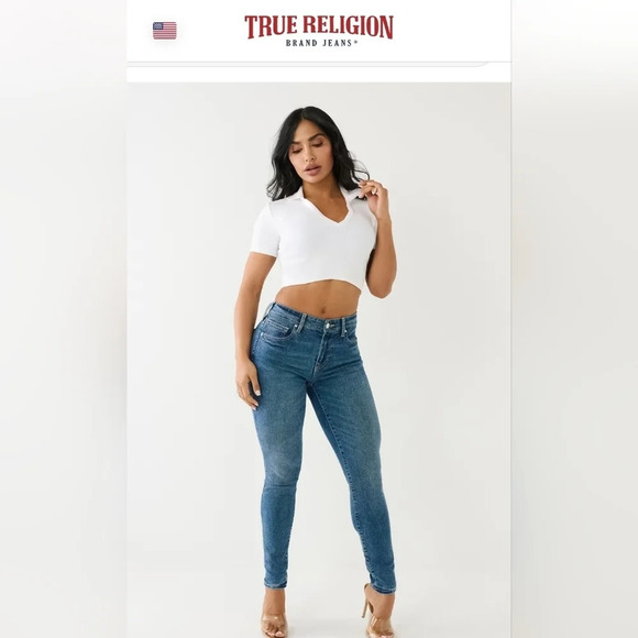 True Religion "Stella" Mid Rise skinny Medium wash stretch jeans size 33 - Picture 1 of 11